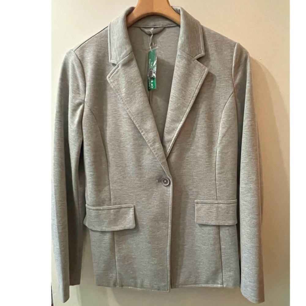 Benetton Fitted Cotton Blazer, Gray NWT